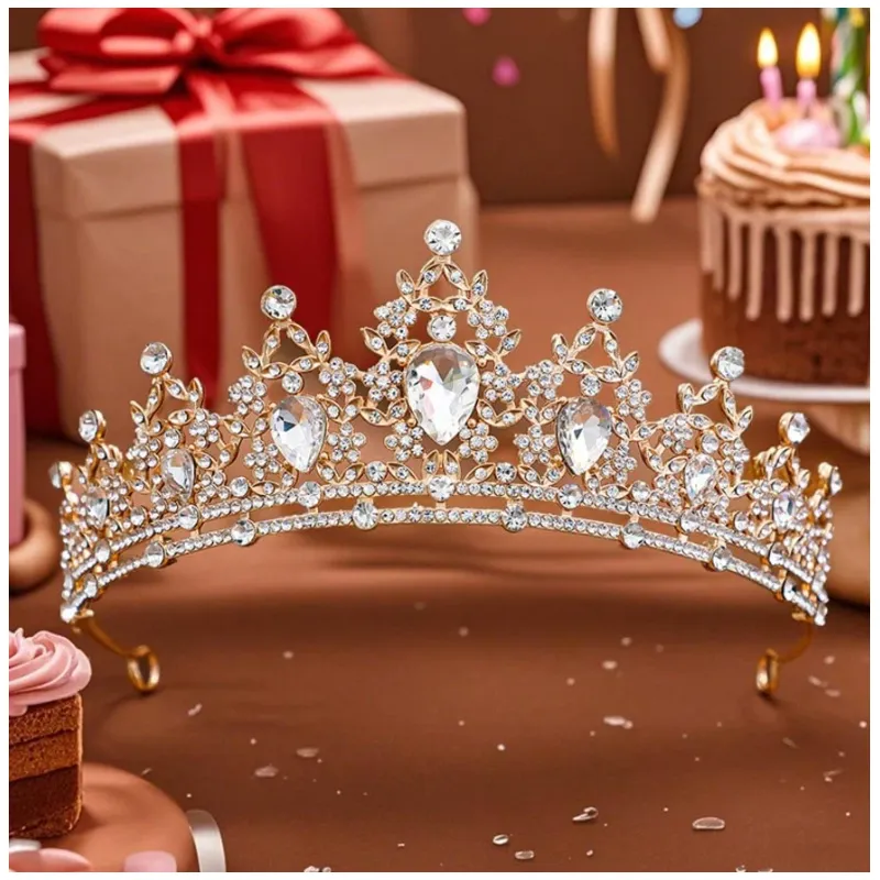 Diadema (Coronita) Aurie pentru Mireasa cu Strasuri si Pietre - 414793
