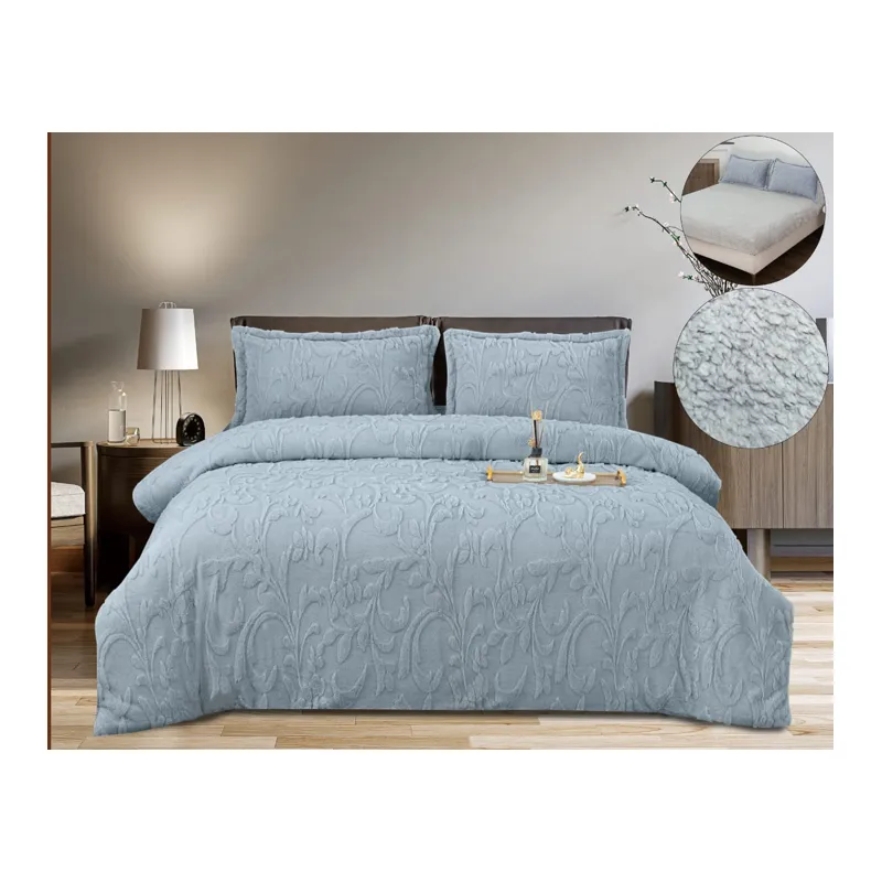 Lenjerie Cocolino 4 Piese, Blana Imitatie iepure, Pentru Pat Dublu, cu Elastic, Blue Sky - PIT401