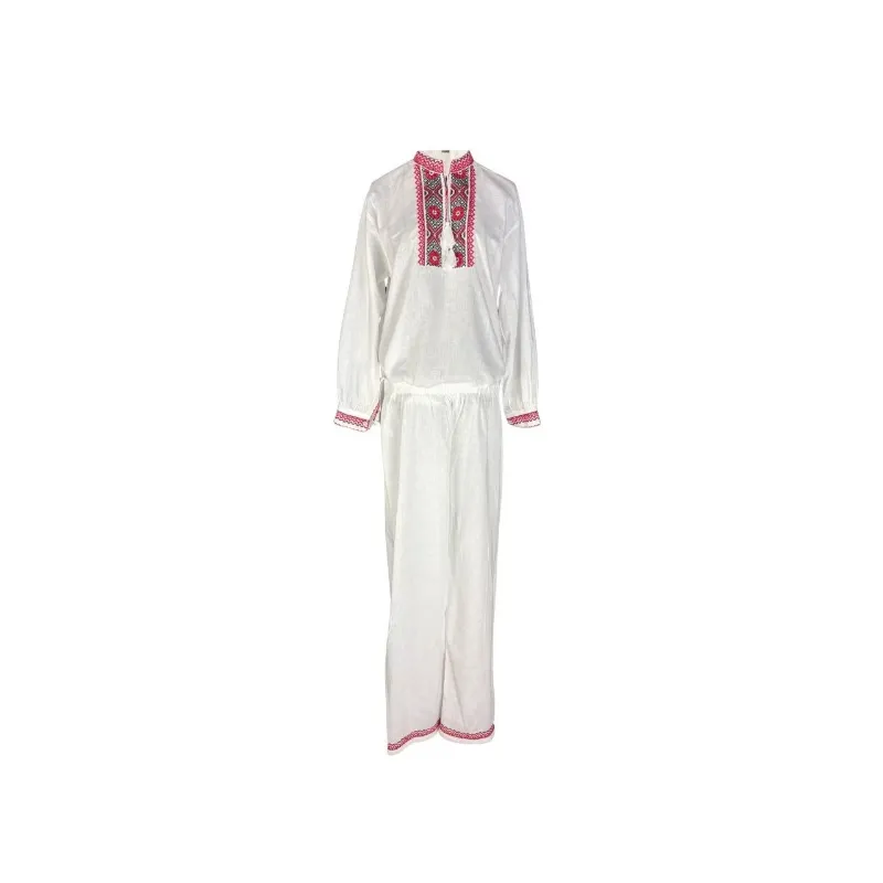 Compleu Traditional Alb pentru Baieti cu Motiv Geometric Rosu - IMS27RS