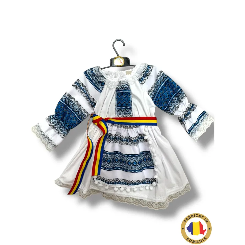 Rochita traditionala romaneasca cu broderie si brau tricolor - TDPITI14