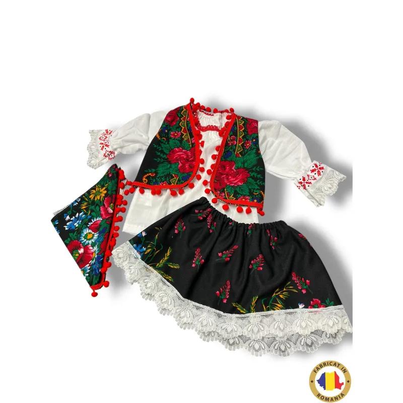 Costum traditional fetițe – model floral