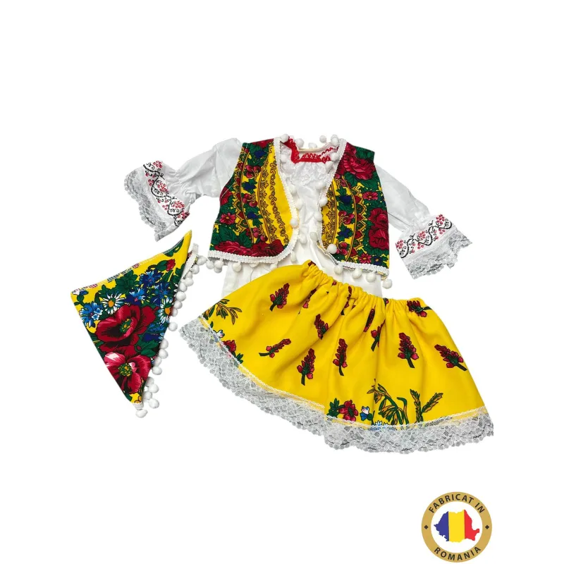 Costum Traditionat fetite - Galben cu ciucuri
