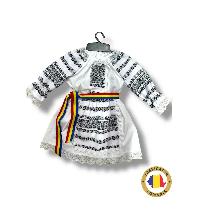 Rochita traditionala romaneasca cu broderie si brau tricolor - TDPITI12