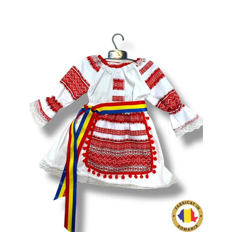 Rochita traditionala romaneasca cu broderie si brau tricolor - TDPITI11