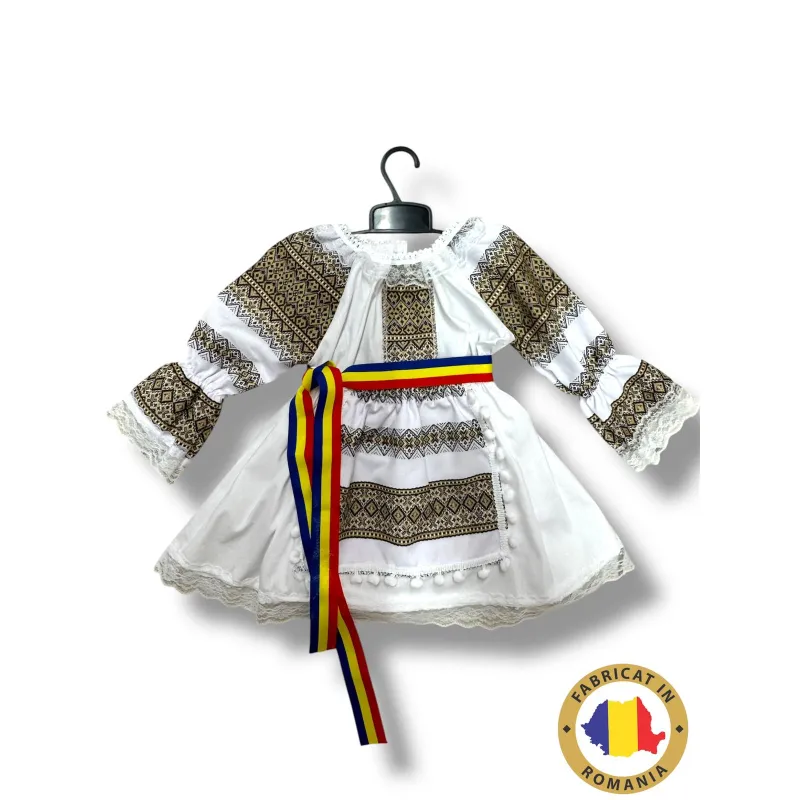 Rochita traditionala romaneasca cu broderie si brau tricolor - TDPITI13