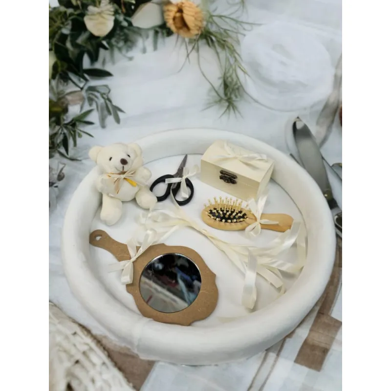 Tavita Mot/Turta, Buretata din Catifea cu 7 Piese - Alba - TPT502