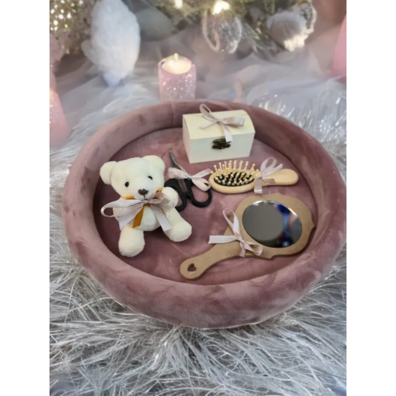 Tavita Mot/Turta, Buretata din Catifea cu 7 Piese - Roz-Mov - TPT501