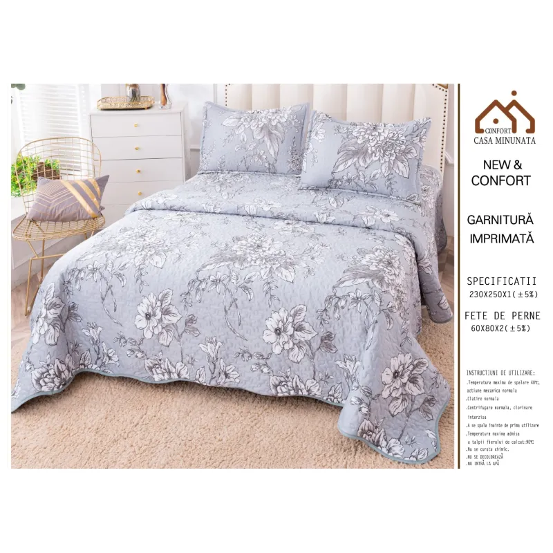 Set Cuvertura Catifea Pat Dublu 3 Piese - PIT140