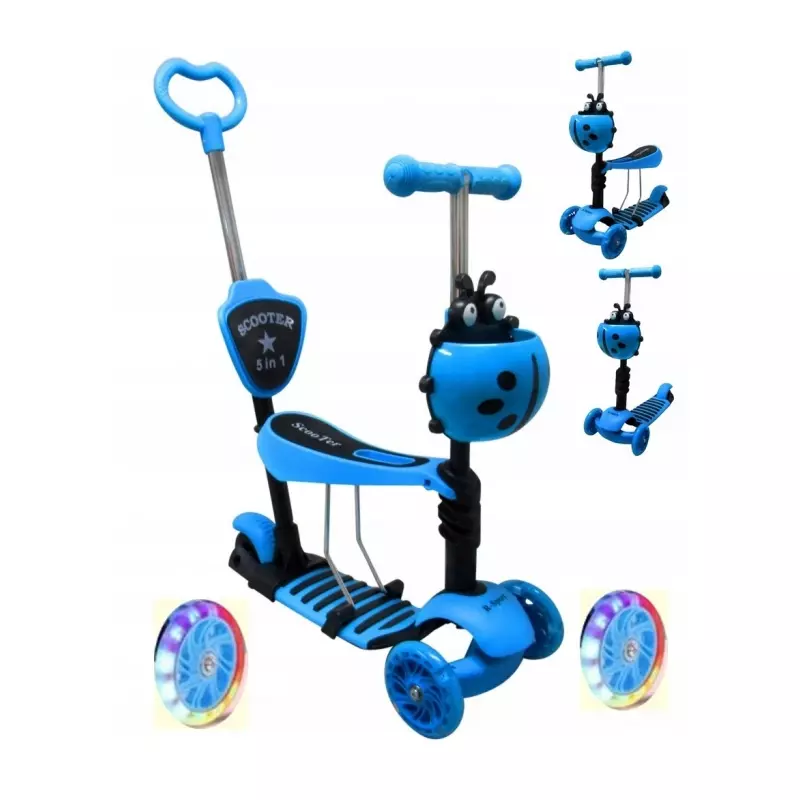 Trotineta 5 in 1, roti cu LED, platforma antiderapanta, JR R-Sport - Albastru