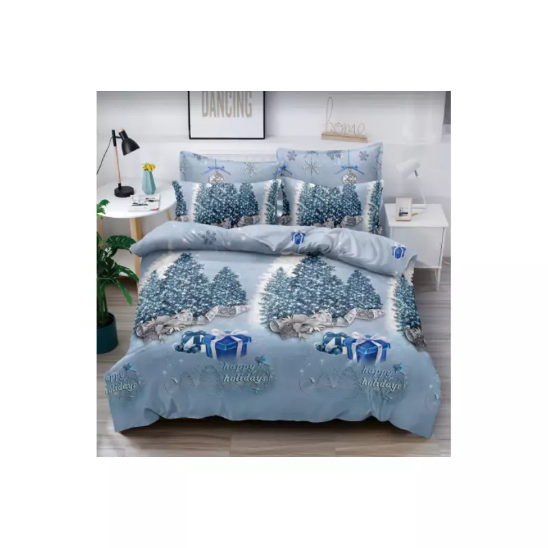 Lenjerie de pat 6 piese, mos craciun, bleu , bumbac 100% finet cr106
