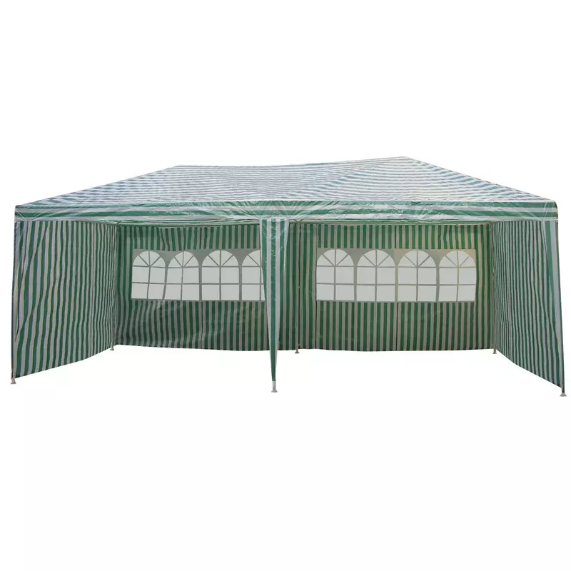 Pavilion gradina, dreptunghiular cadru metalic + polietilena alb-verde