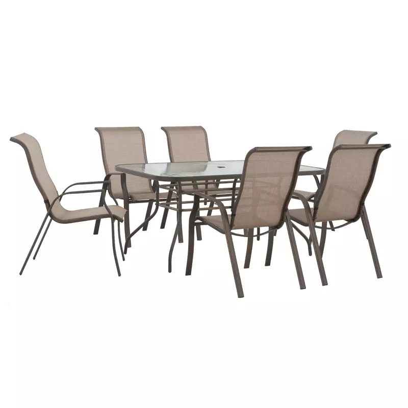 Set masa dreptunghiulara, cu 6 scaune, pentru gradina, din metal cu textilen