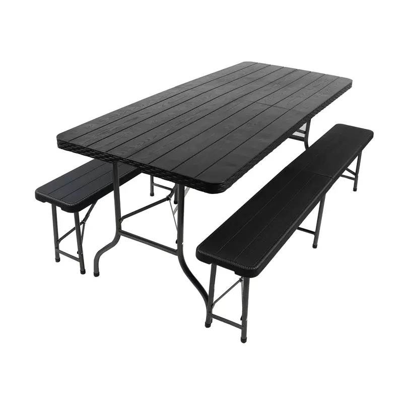 Set berarie, masa dreptunghiulara, cu 2 banci, metal + plastic, 180 x 75 x 73 cm