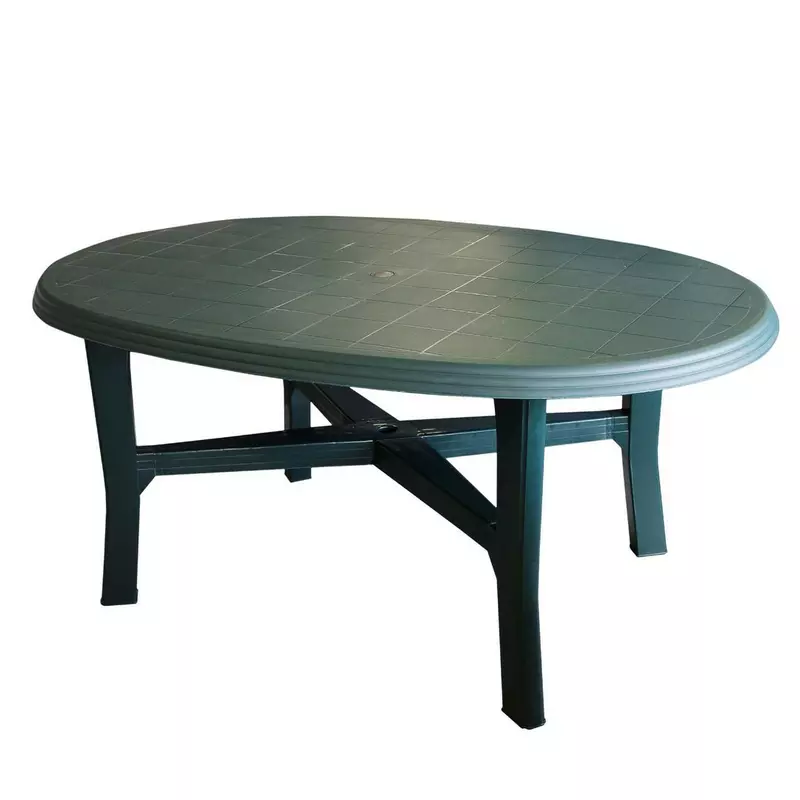 Masa fixa pentru gradina, plastic, ovala, 6 persoane, 165 x 110 x 72 cm