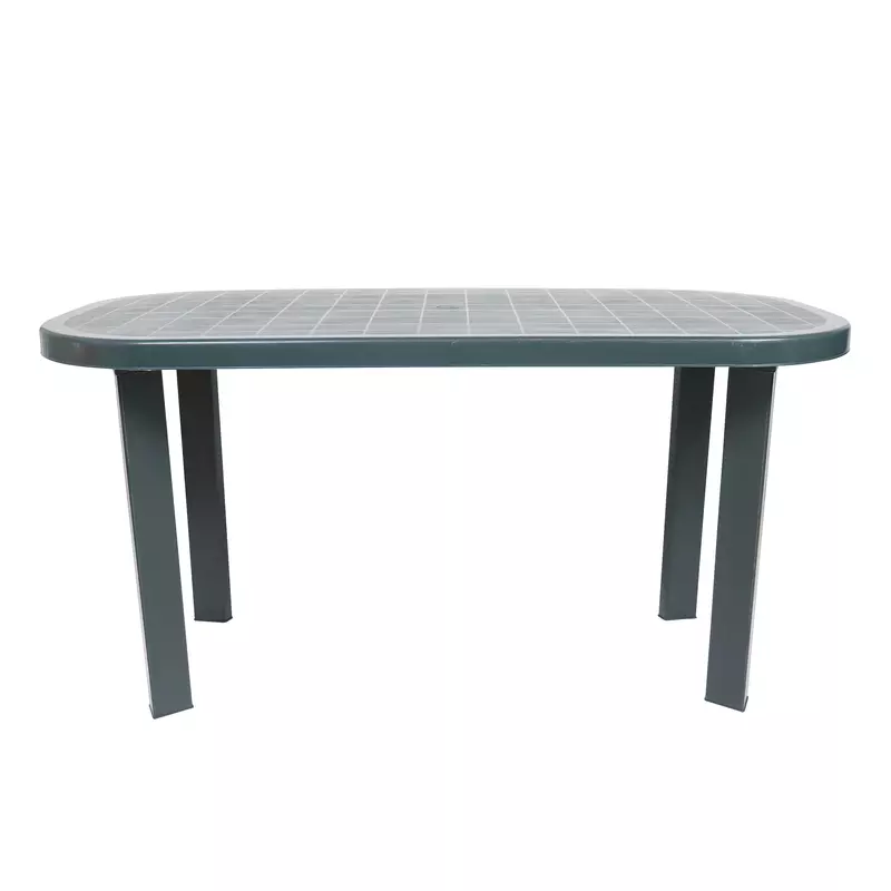 Masa fixa pentru gradina, plastic, ovala, verde, 6 persoane, 140 x 70 x 70 cm