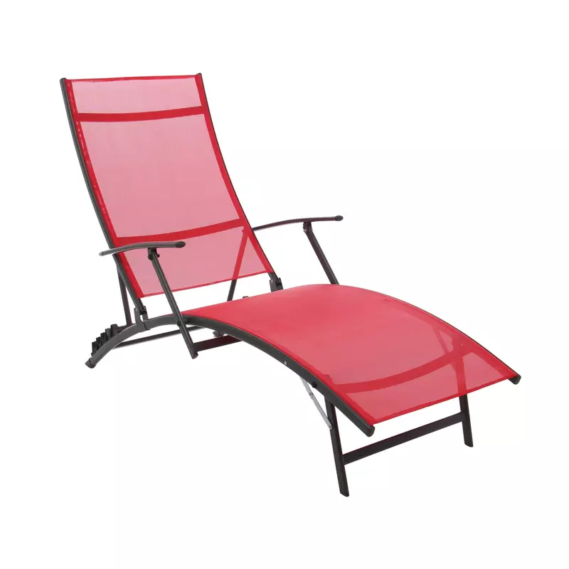 Sezlong plaja, spatar reglabil, structura metalica, rosu