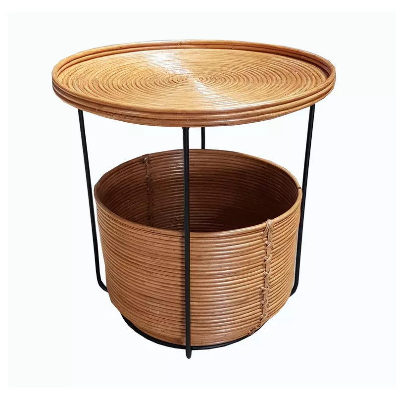 Masuta pentru cafea, metal + ratan natural, 50 x 53 cm