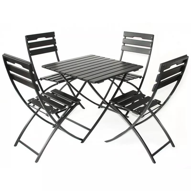 Set masa patrata, cu 4 scaune, pentru gradina, din metal cu lemn