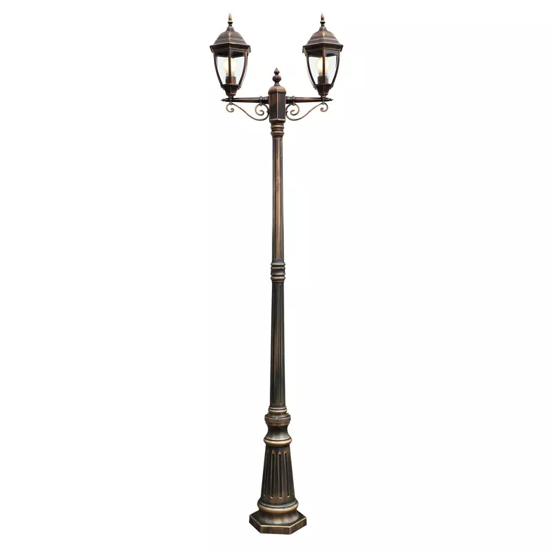 Stalp de iluminat ornamental H 226 cm negru antic cu patina aur