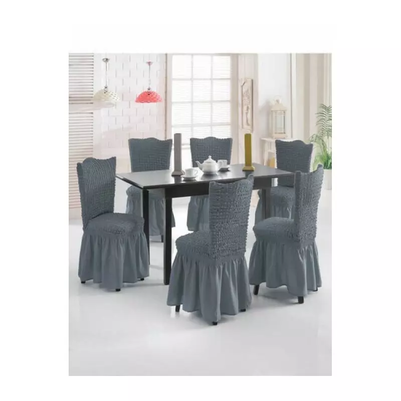 Set 6 huse scaune cu volane din bumbac elasticizat - HEP85