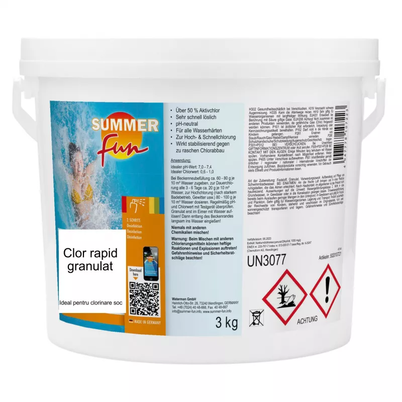 Clor rapid granulat summer fun, pentru apa piscina, 3 kg