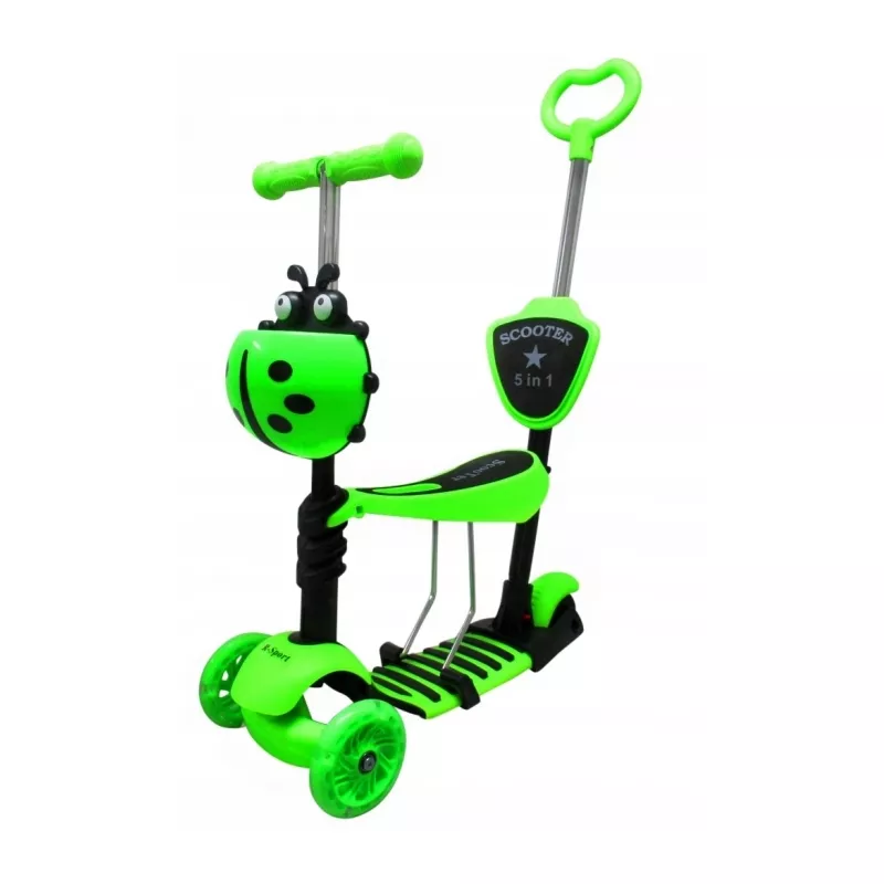 Trotineta 5 in 1, roti cu LED, platforma antiderapanta, JR R-Sport - Verde