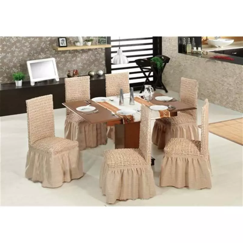Set 6 huse scaune cu volane din bumbac elasticizat, Bone - HEP75
