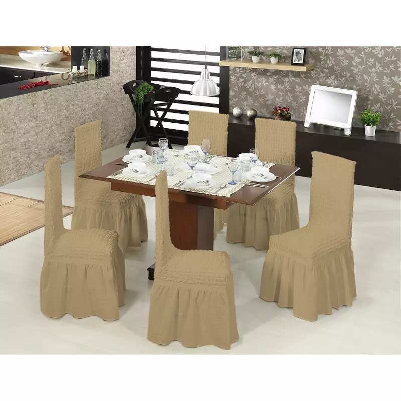 Set 6 huse scaune cu volane din bumbac elasticizat - HEP87