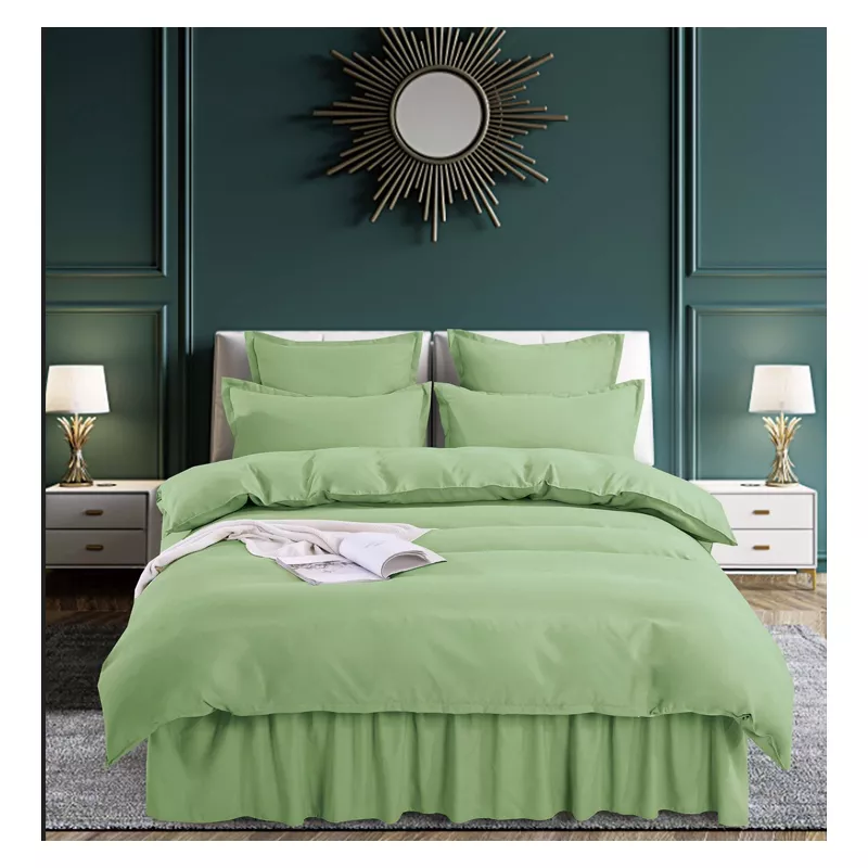 Lenjerie de lux volanase pentru pat dublu bumbac finet, verde- vl303