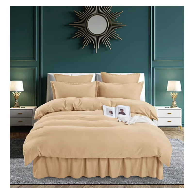 Lenjerie de lux cream uni cu volanase pentru pat dublu din bumbac finet - vl306