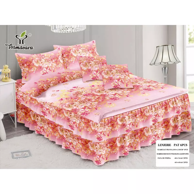 Lenjerie de Lux cu Volanase pentru pat dublu din Bumbac FINET Gros - CPL93