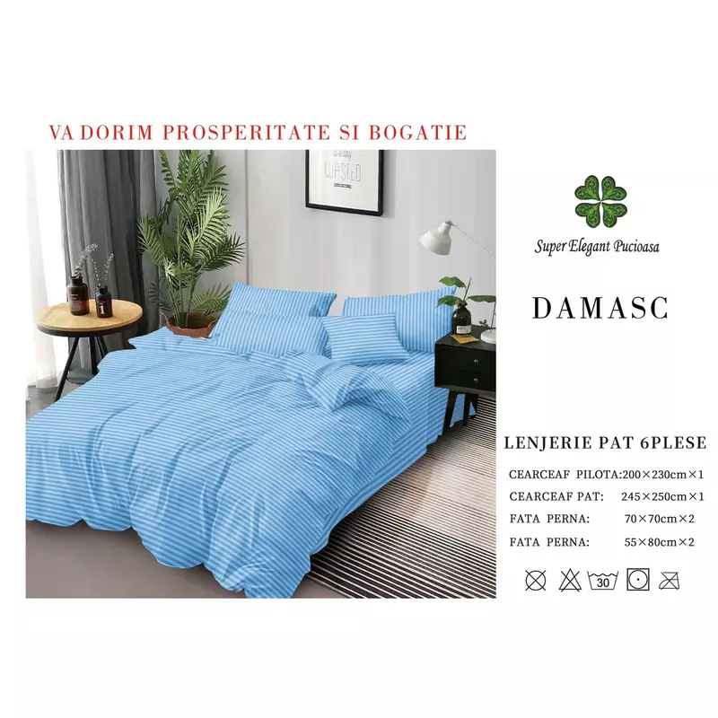Lenjerii Pat Damasc 3 Lenjerie de pat dublu - 100% Bumbac Damasc 4 Piese - DP13