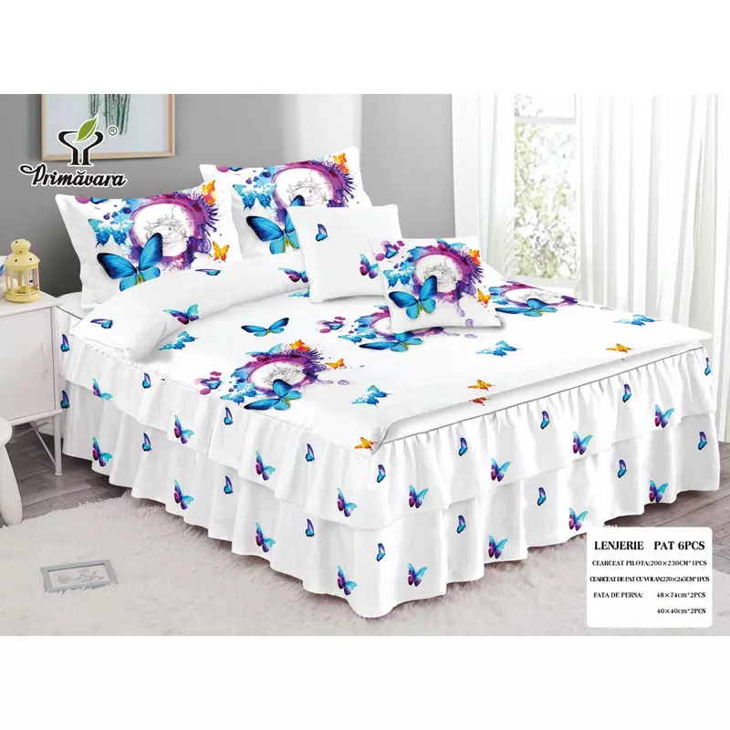 Lenjerie de Lux cu Volanase pentru pat dublu din Bumbac FINET Gros - CLV36