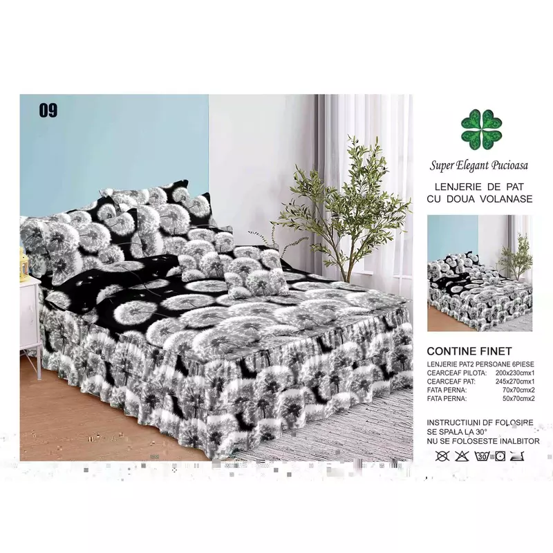 Lenjerie De Pat Finet Casa De Lux 50 Lenjerie de Lux cu Volanase pentru pat dublu din Bumbac FINET Gros - VLR46