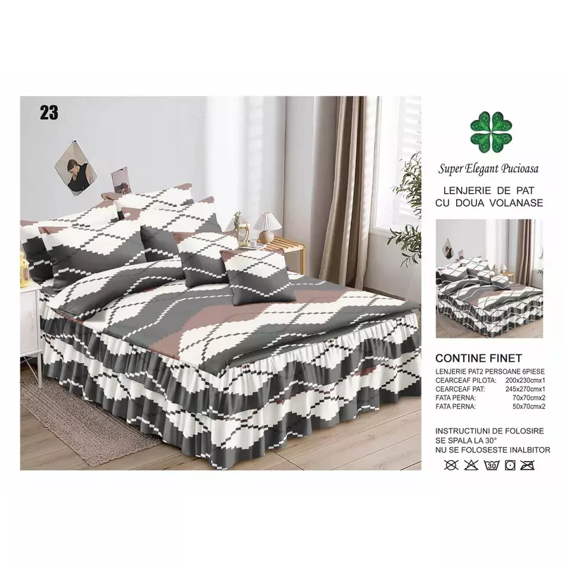 Lenjerie De Pat Finet Casa De Lux 25 Lenjerie de Lux cu Volanase pentru pat dublu din Bumbac FINET Gros - VLR49