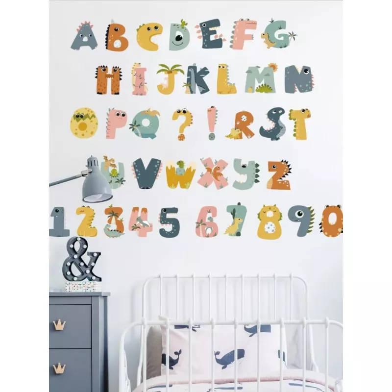 Sticker perete autocolant alfabet in forma de copaci si animale