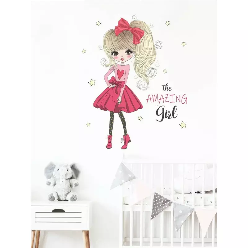 Sticker perete autocolant fetita cu funda 53x68cm