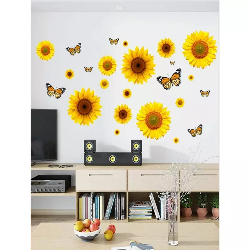Sticker Perete Autocolant Floarea Soarelui si Fluturi 40x60cm - 17940