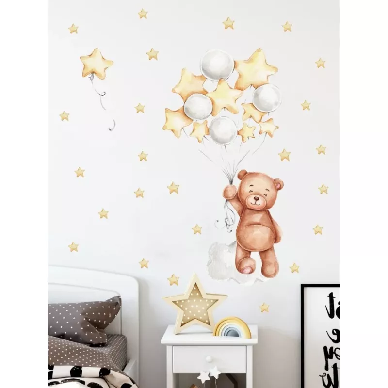 Sticker perete autocolant ursulet cu baloane 73x79cm