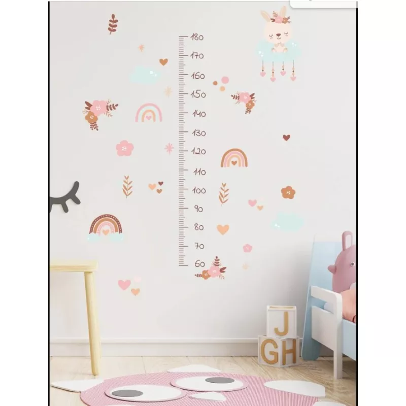 Sticker Perete Autocolant cu Centimetru pentru Copii - Flori Roz 71x151cm