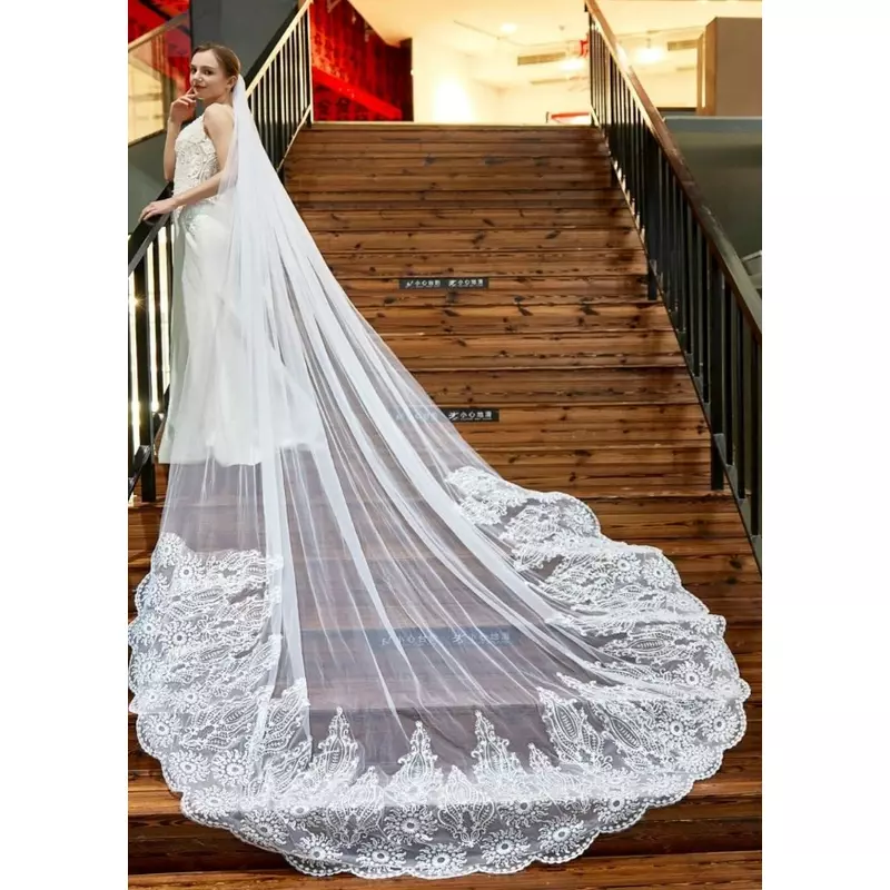Voal Mireasa Lung cu Flori,300x350cm, Alb - 94364