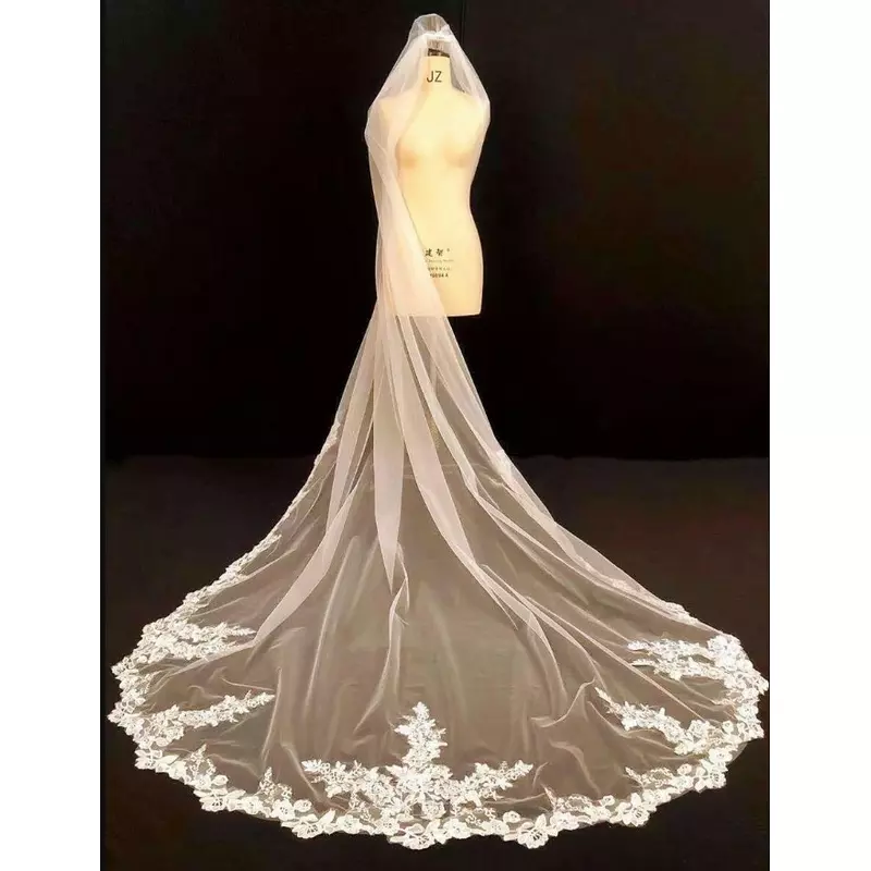 Voal Mireasa Lung Decorat cu Dantela, 280cm, Alb - 89829