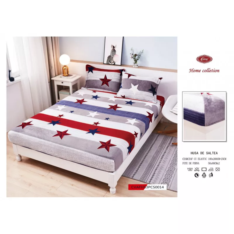 Husa de pat cocolino cu elastic + 2 fete de perna pentru pat dublu - fhs0014