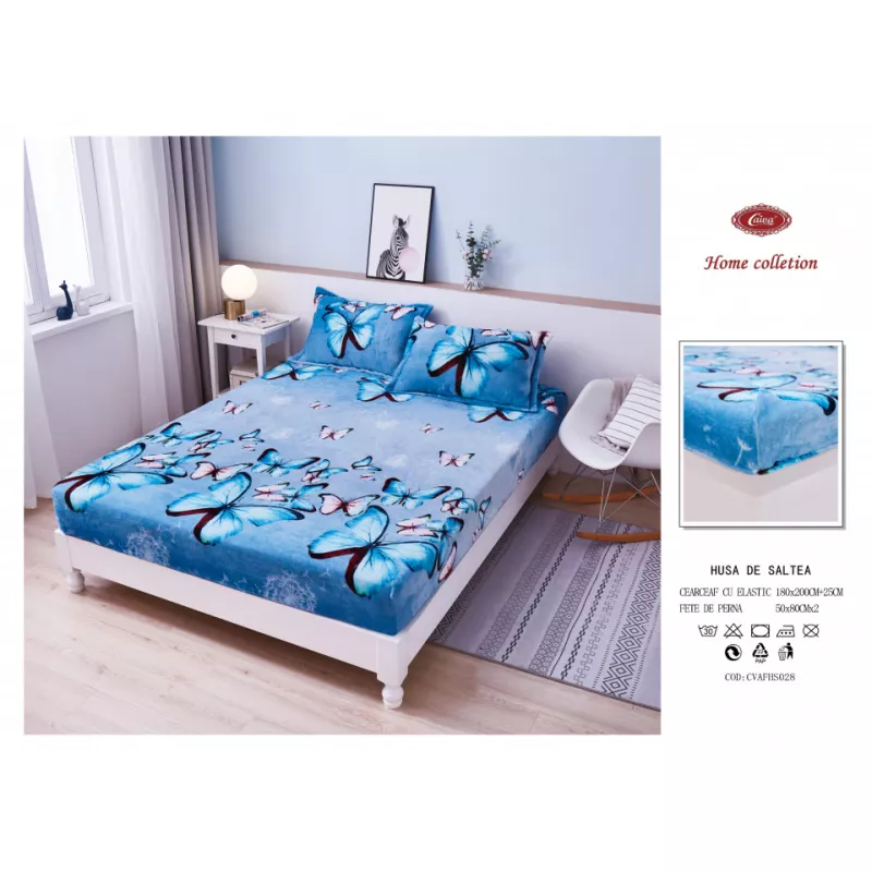 Husa de pat cocolino cu elastic + 2 fete de perna pentru pat dublu - fhs0028