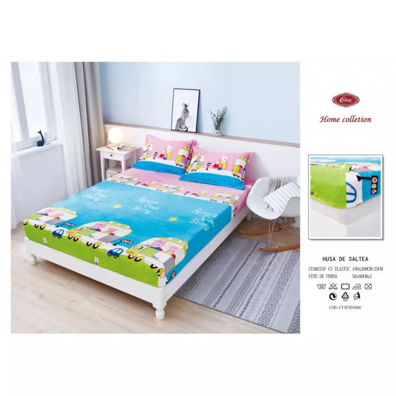 Husa de pat cocolino cu elastic + 2 fete de perna pentru pat dublu - fr124