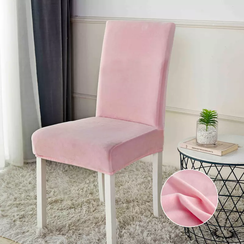 Set 6 Huse Elastice pentru Scaun, Catifea, Roz Deschis -JO231