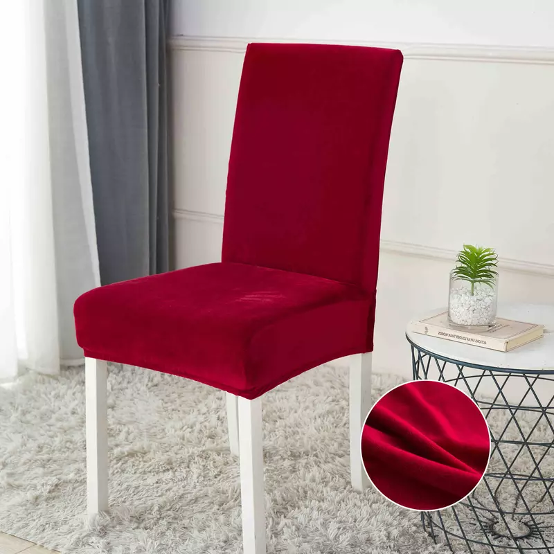 Set 6 Huse Elastice pentru Scaun, Catifea, Bordo-JO230