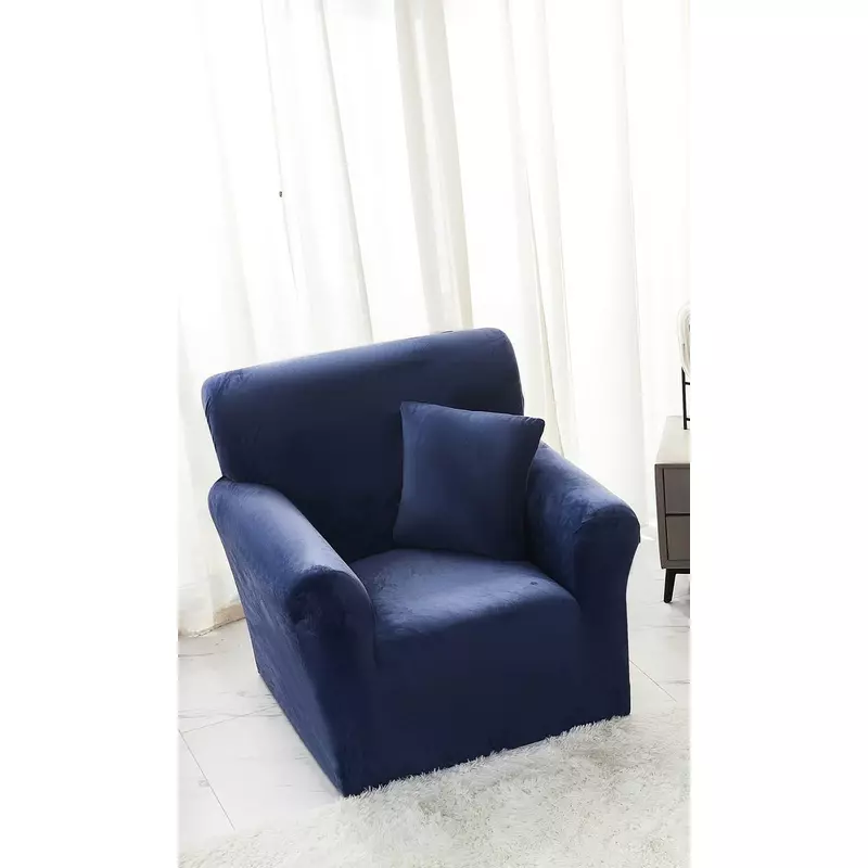 Husa Elastica pentru Fotoliu din Catifea + Fata de Perna,Bleumarin- JO684