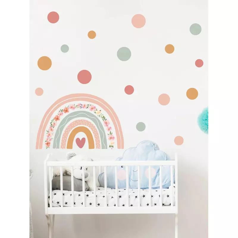 Sticker Perete Autocolant Curcubeu si Buline Pastelate 93x54cm