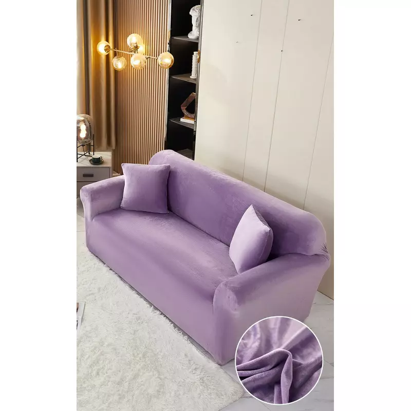 Set Huse Canapea 3 Locuri, Canapea 2 Locuri si 1 Fotoliu Catifea, Lila - LJ1227
